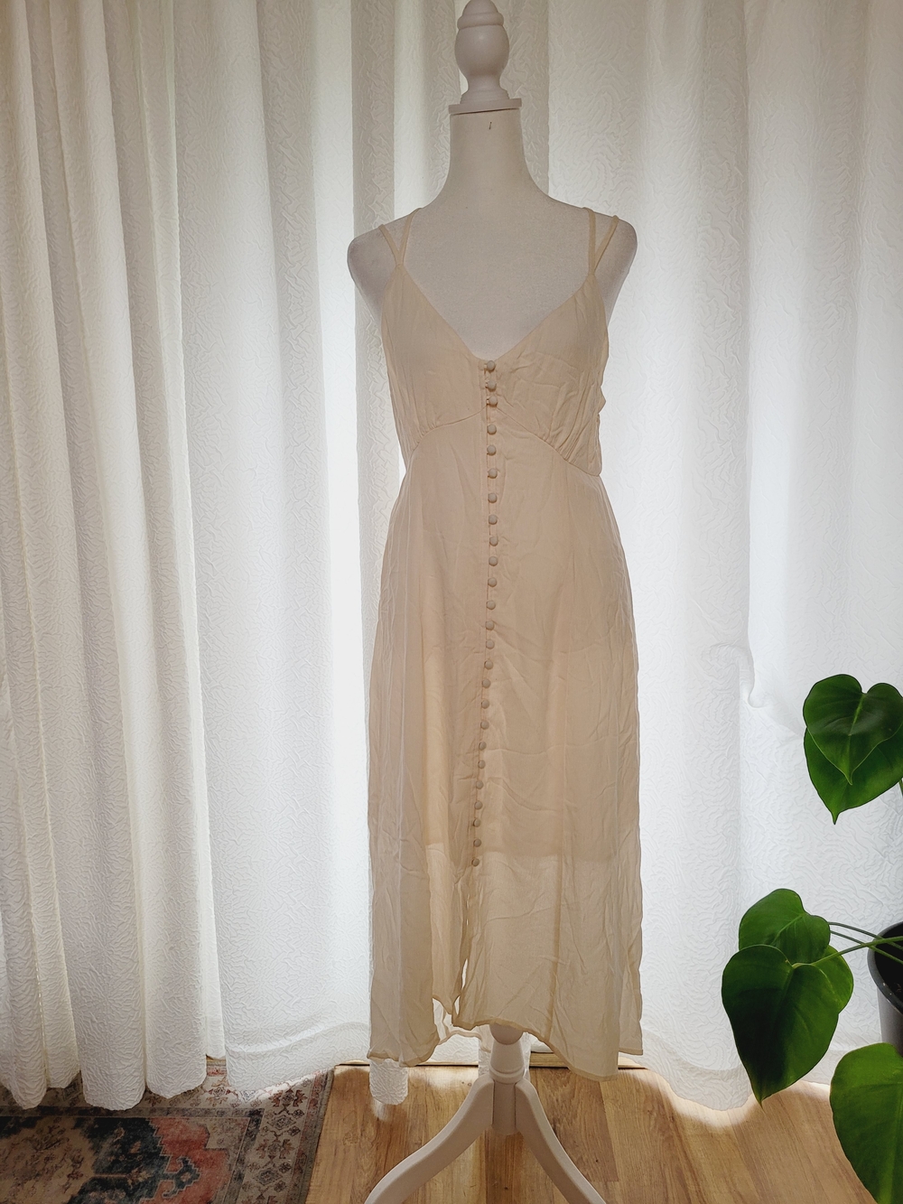 Elegant Cream Button-Front Slip Dress